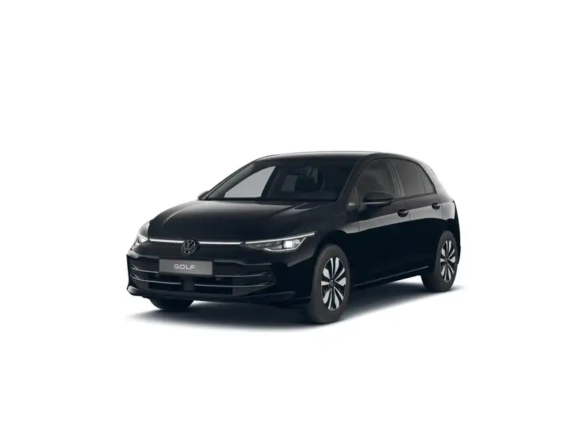 Das Bild zeigt einen schwarzen Volkswagen Golf, aufgenommen von vorne.