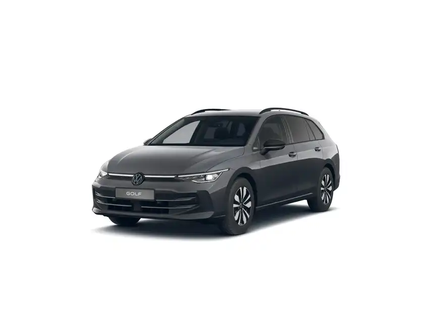 Das Bild zeigt einen VW Golf Variant von vorne in grauer Farbe.