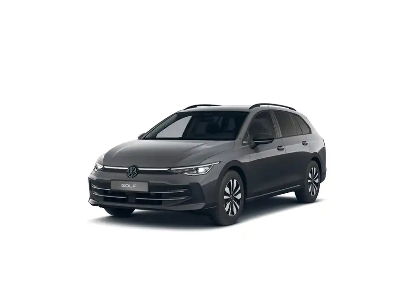Das Bild zeigt einen grauen VW Golf Variant von vorne.
