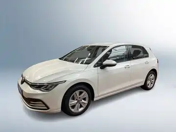 Das Bild zeigt einen weißen VW Golf von der Seite. Es handelt sich um ein Fahrzeugbild.