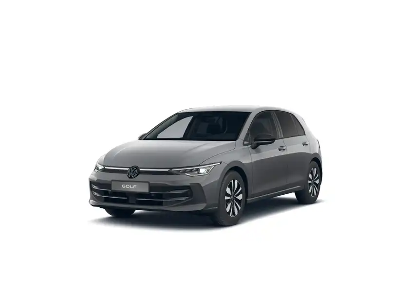 Das Bild zeigt einen grauen Volkswagen Golf aus der Frontalansicht.