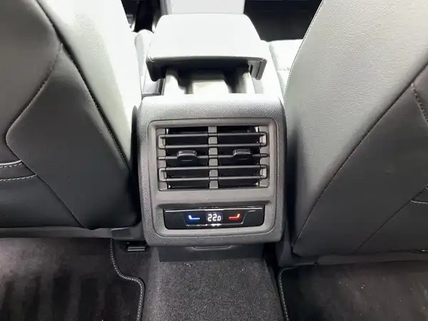 Innenaufnahme eines Fahrzeugs mit Klimaanlage und Belüftungsöffnungen auf der Rücksitzbank.