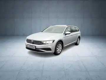 Das Bild zeigt einen silbernen VW Passat Variant von der Seite. Im unteren Bereich sind die Logos des Händlers Walter Schneider und der Marken SEAT, CUPRA, Volkswagen und Škoda zu sehen.