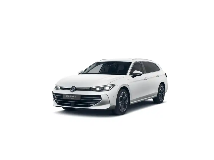 Das Bild zeigt einen weißen VW Passat von vorne.