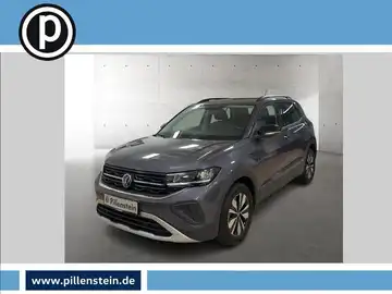 Ein Bild eines grauen VW T-CROSS von vorne mit sichtbarem Händlerlogo.