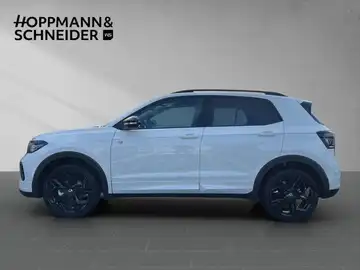 Das Bild zeigt einen weißen VW T-CROSS von der Seite. Im Bild ist das Händlerlogo 'HOPPMANN & SCHNEIDER' eingeblendet.