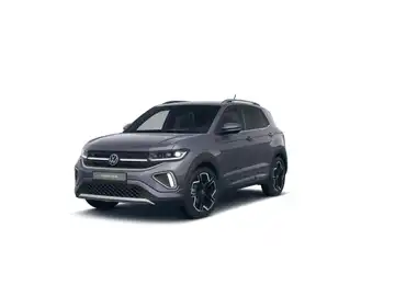 Das Bild zeigt einen grauen VW T-CROSS aus der Seitenansicht.
