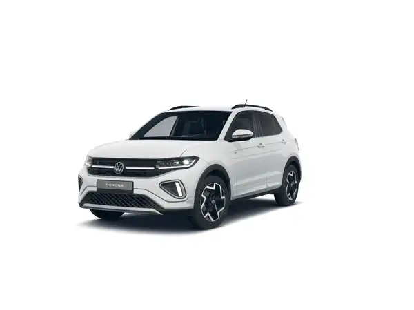 Das Bild zeigt einen weißen VW T-CROSS aus der Seitenansicht.