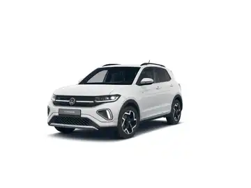 Das Bild zeigt einen weißen VW T-CROSS aus der Seitenansicht.