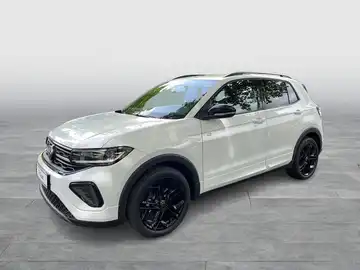 Das Bild zeigt einen weißen VW T-CROSS, aufgenommen von der Seite.