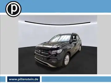 Ein schwarzer VW T-CROSS, aufgenommen von vorne, mit einem Händlerlogo im Bild.