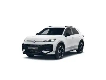 Ein Bild eines weißen VW T-ROC aus der Vorderansicht.