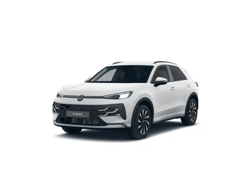 Ein Bild eines weißen Volkswagen T-Roc, aufgenommen von vorne.