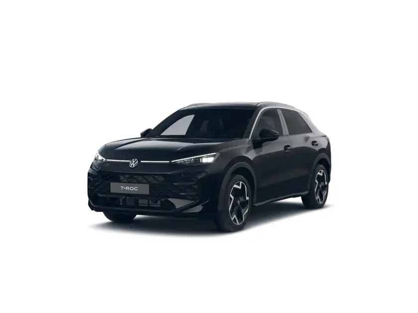 Das Bild zeigt einen VW T-ROC von der Seite in schwarzer Farbe. Es ist ein Werbung mit dem Händlerlogo 'WALTER SCHNEIDER' und dem Hinweis 'Sofort verfügbar'.