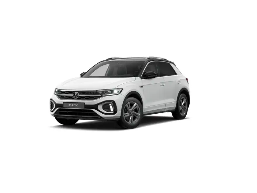 Das Bild zeigt einen weißen VW T-ROC aus der Seitenansicht.