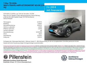 Das Bild zeigt einen VW T-ROC in grauer Farbe aus der Seitenansicht. Es befindet sich ein Händelerlogo im Bild und es sind textliche Elemente eingeblendet.