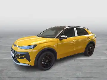 Das Bild zeigt einen gelben VW T-Roc aus der Seitenansicht. Es handelt sich um ein Fahrzeugbild ohne Händlerlogo oder markante Texteinblendungen.