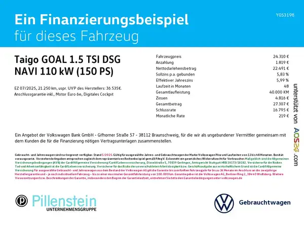Das Bild zeigt ein Finanzierungsbeispiel für ein Fahrzeug, es handelt sich nicht um ein Bild des Fahrzeugs selbst.