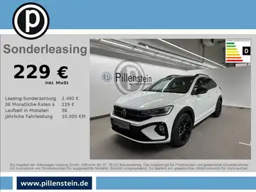 Das Bild zeigt einen weißen VW Taigo von der Seite in einer Anzeige für Sonderleasing, inklusive Preis und Finanzierungsdetails.