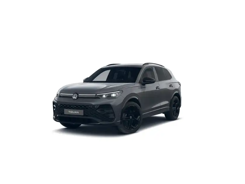 Das Bild zeigt einen grauen Volkswagen Tiguan aus der Vorderansicht.